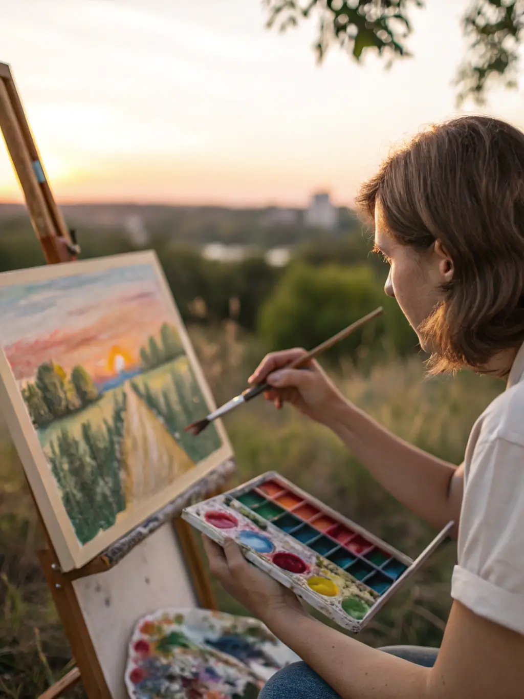 A close-up image of a student's hands skillfully applying paint to a canvas, demonstrating the techniques taught in Atelier Koloru's classes.