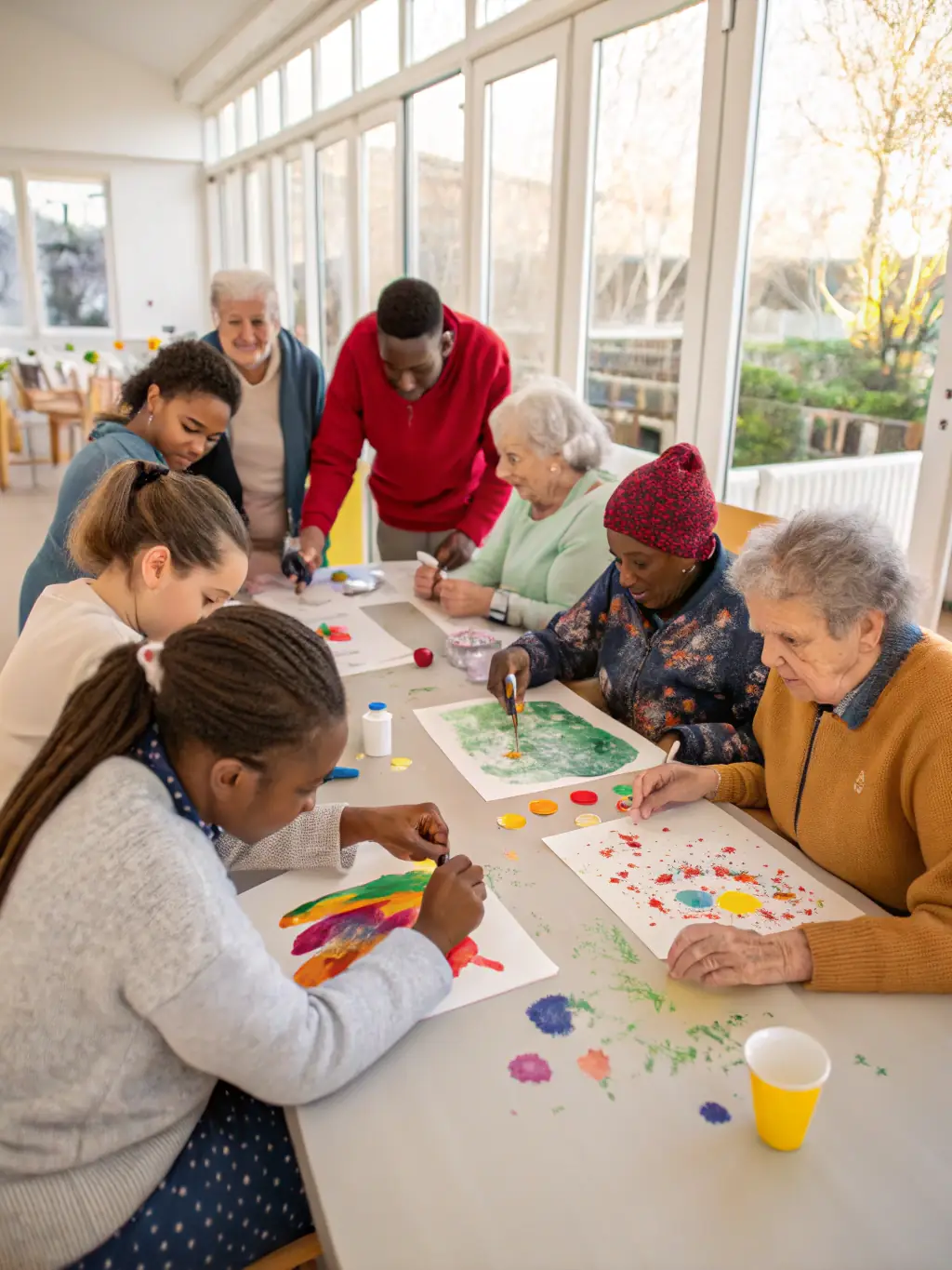 A photograph of adults engaged in a drawing class, focusing on still life with charcoal, set in a brightly lit studio at Atelier Koloru.